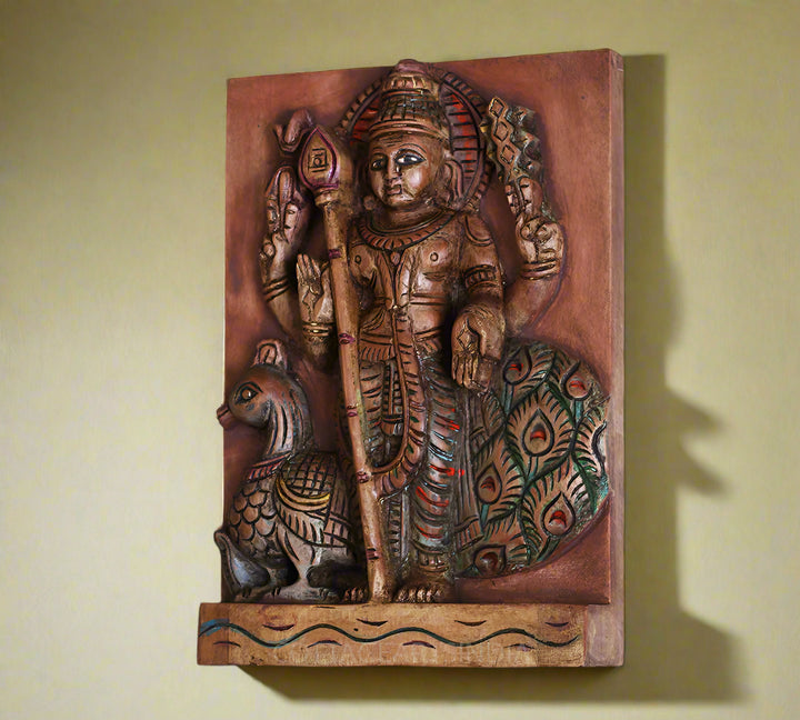 Wooden Hand Painted Lord Murugan Wall Hanging