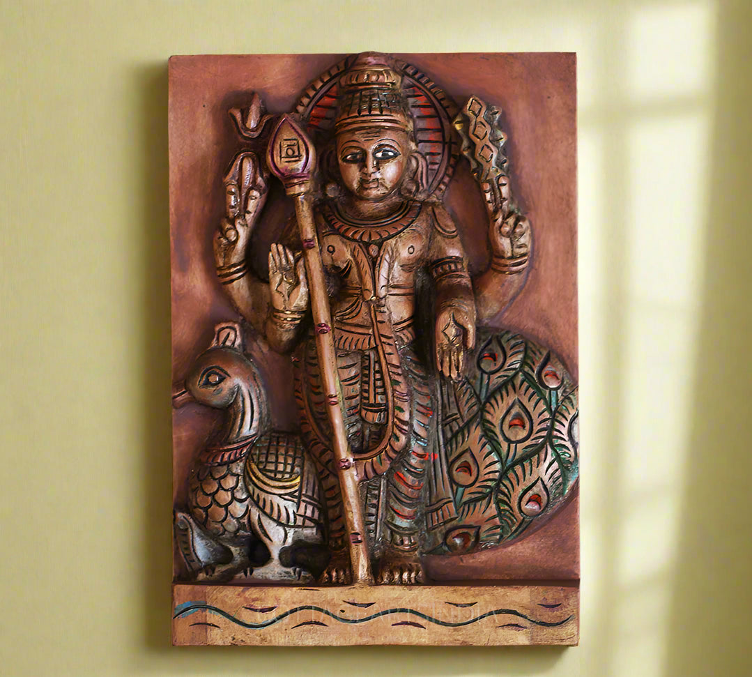 Wooden Hand Painted Lord Murugan Wall Hanging