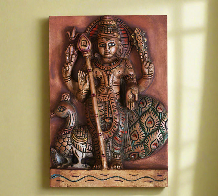 Wooden Hand Painted Lord Murugan Wall Hanging