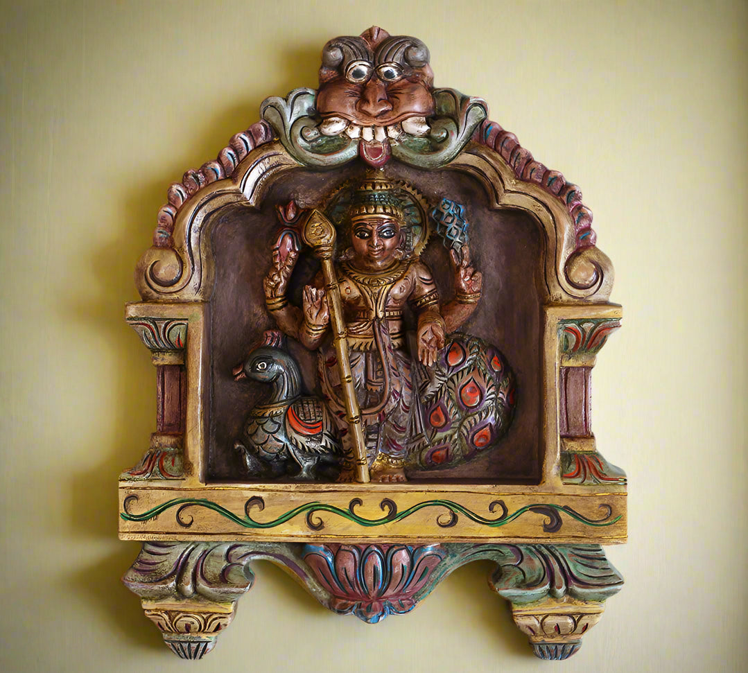 Wooden Kavadi Framed Lord Murugan /Kartikaye Wall Hanging