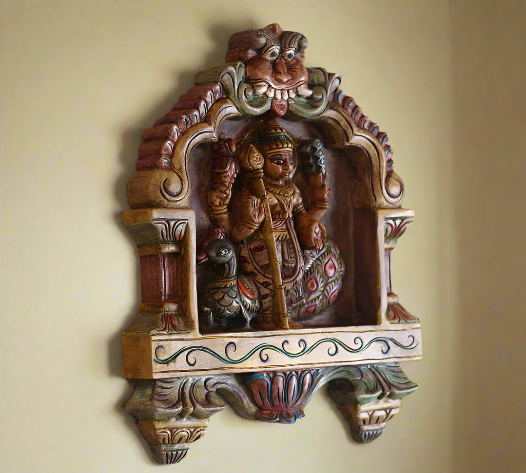 Wooden Kavadi Framed Lord Murugan /Kartikaye Wall Hanging