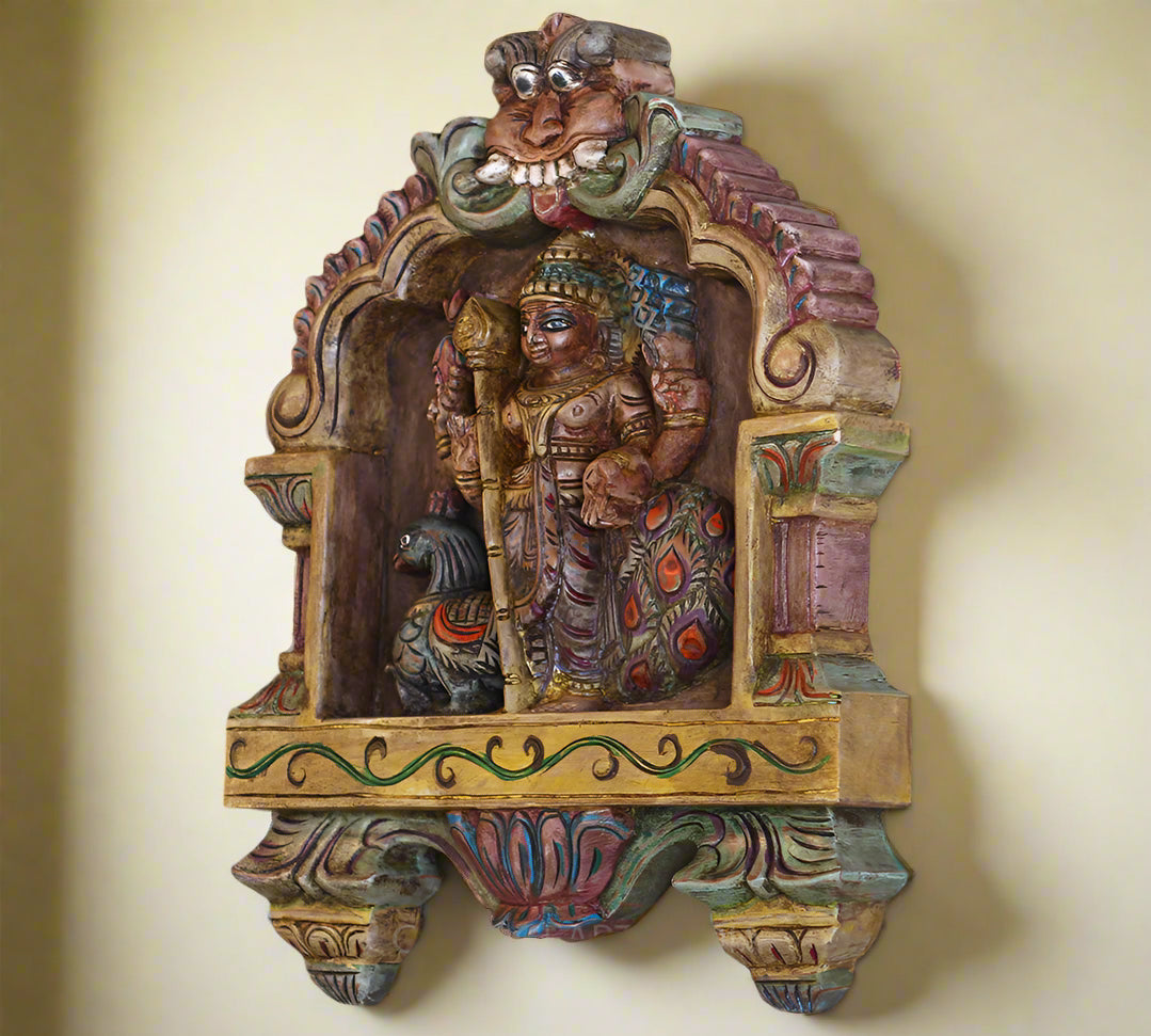 Wooden Kavadi Framed Lord Murugan /Kartikaye Wall Hanging