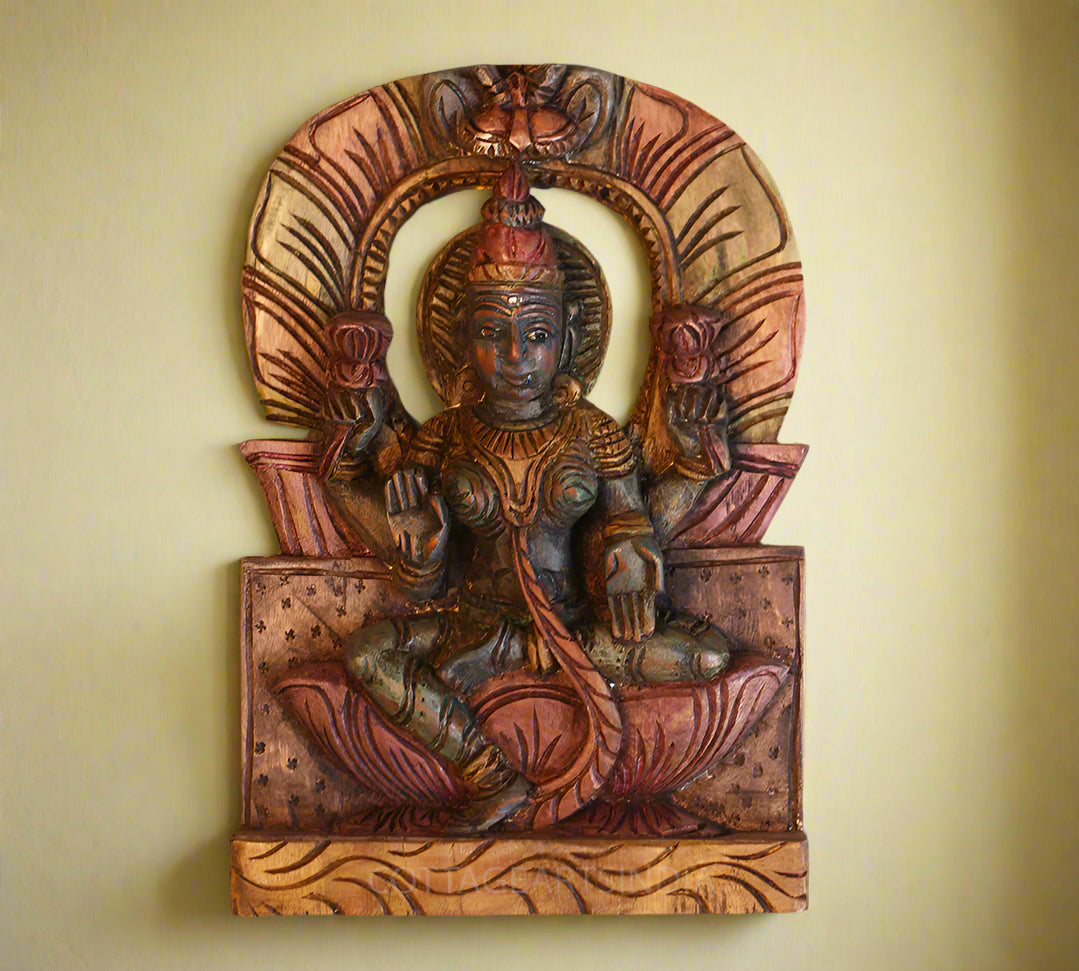 Wood Painted Laxmi Wall Hanging