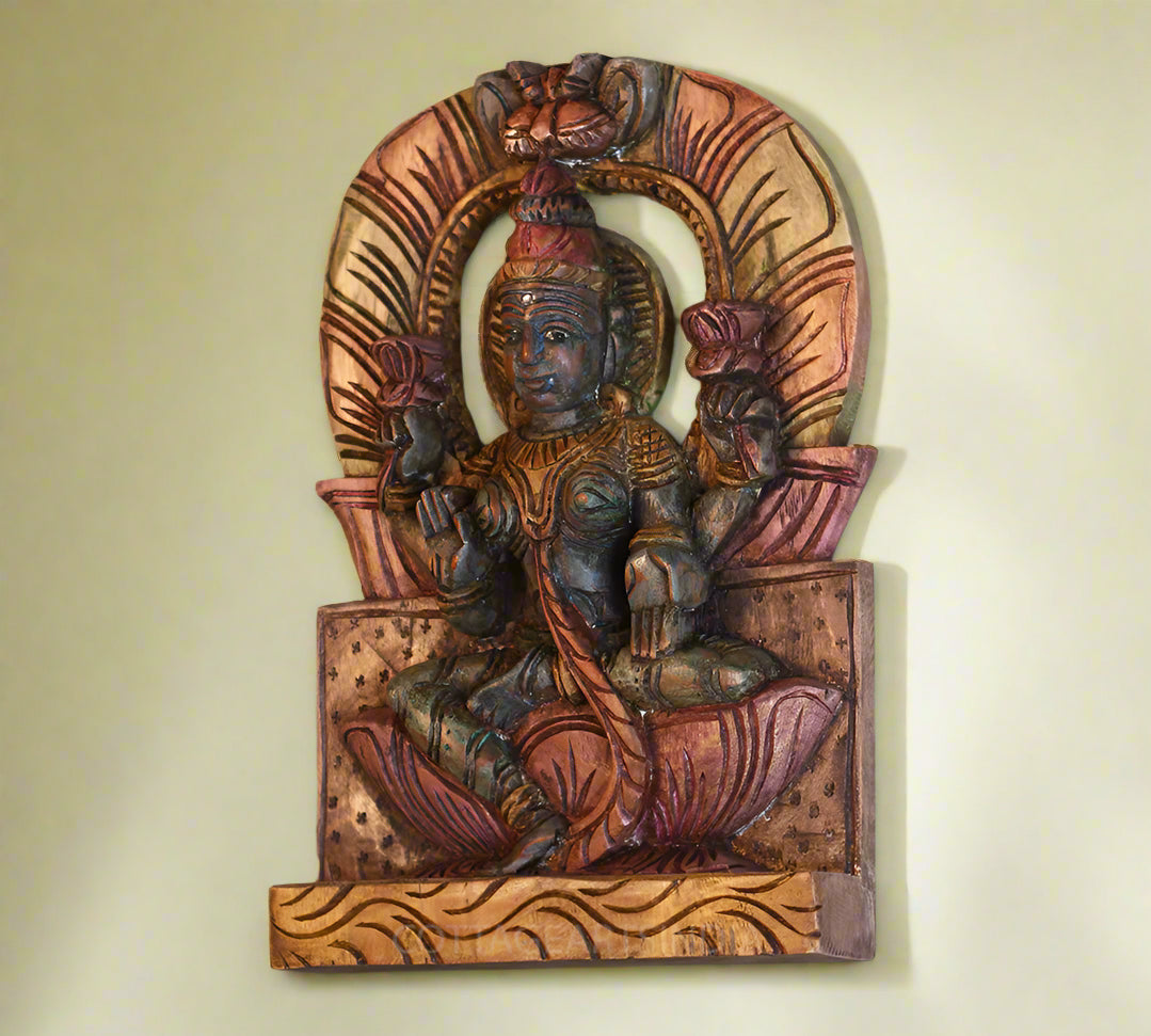 Wood Painted Laxmi Wall Hanging