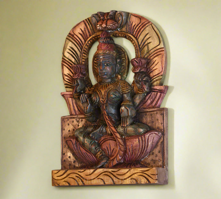 Wood Painted Laxmi Wall Hanging