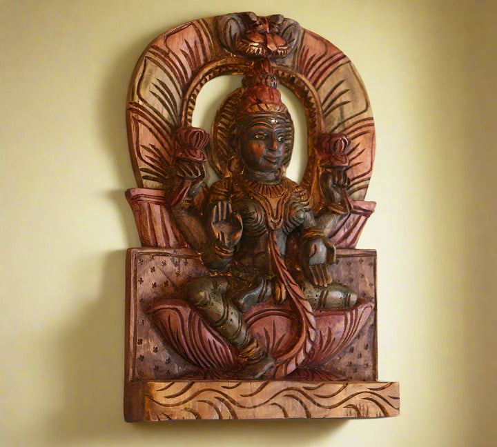 Wood Painted Laxmi Wall Hanging