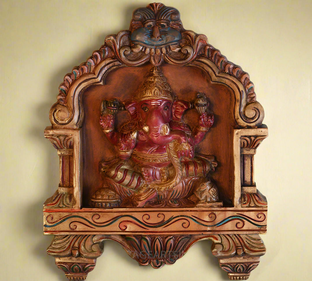 Wood Kavadi Framed Ganesha Hand Painted Wall Hanging