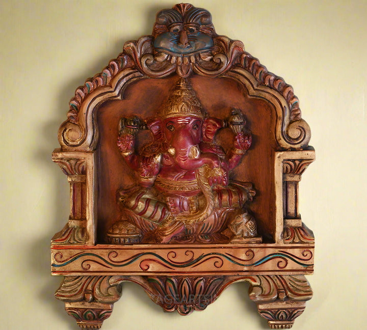 Wood Kavadi Framed Ganesha Hand Painted Wall Hanging