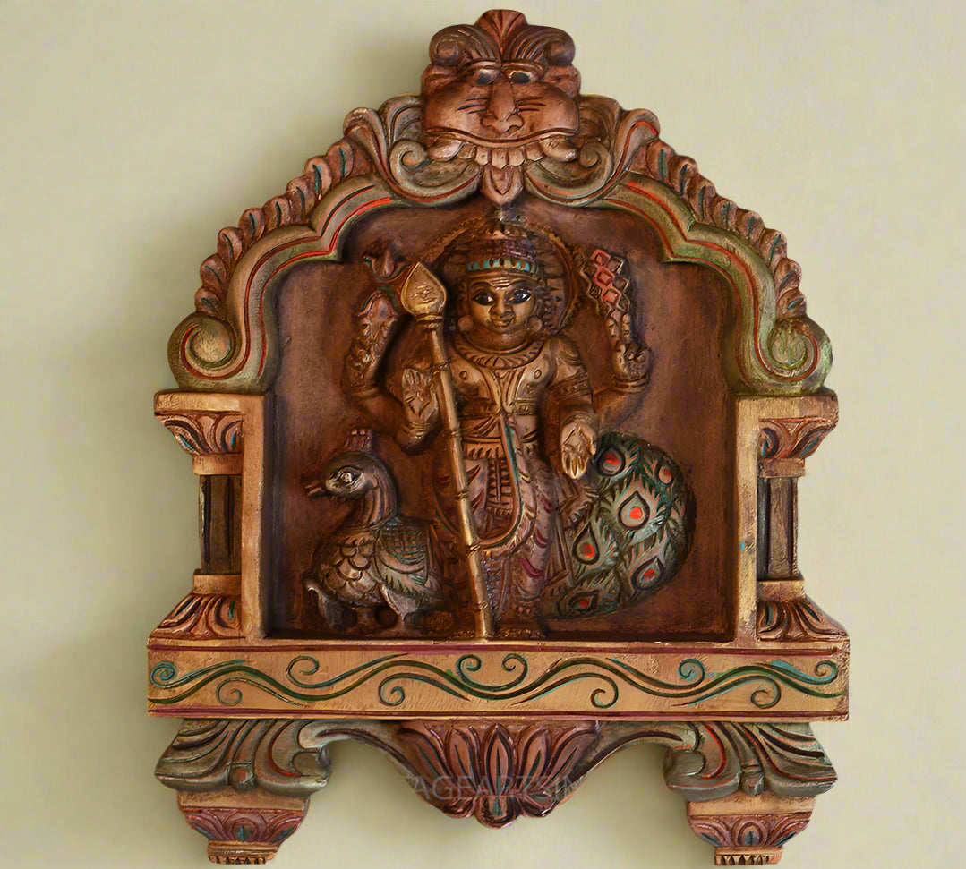 Wooden Kavadi Framed Lord Murugan -Kartikaye Wall Hanging