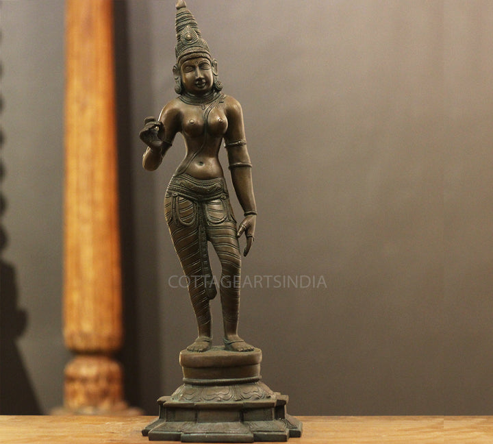 Brass Standing Uma Parvati – Chola Style in Authentic Bronze Finish