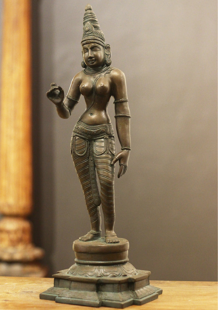 Brass Standing Uma Parvati – Chola Style in Authentic Bronze Finish