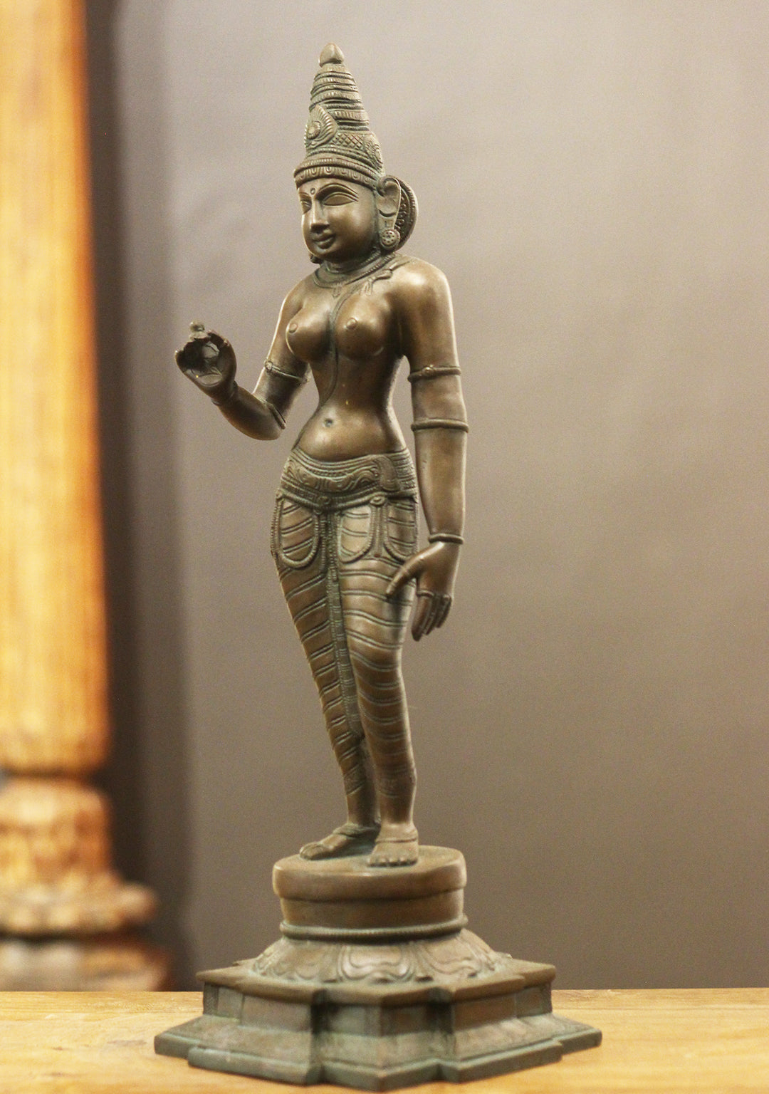 Brass Standing Uma Parvati – Chola Style in Authentic Bronze Finish