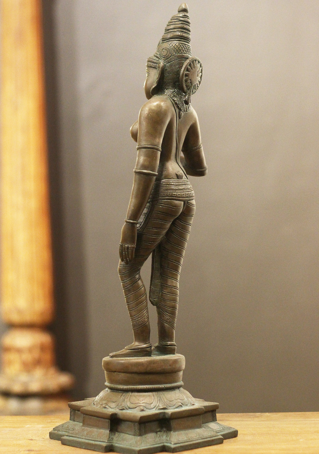 Brass Standing Uma Parvati – Chola Style in Authentic Bronze Finish