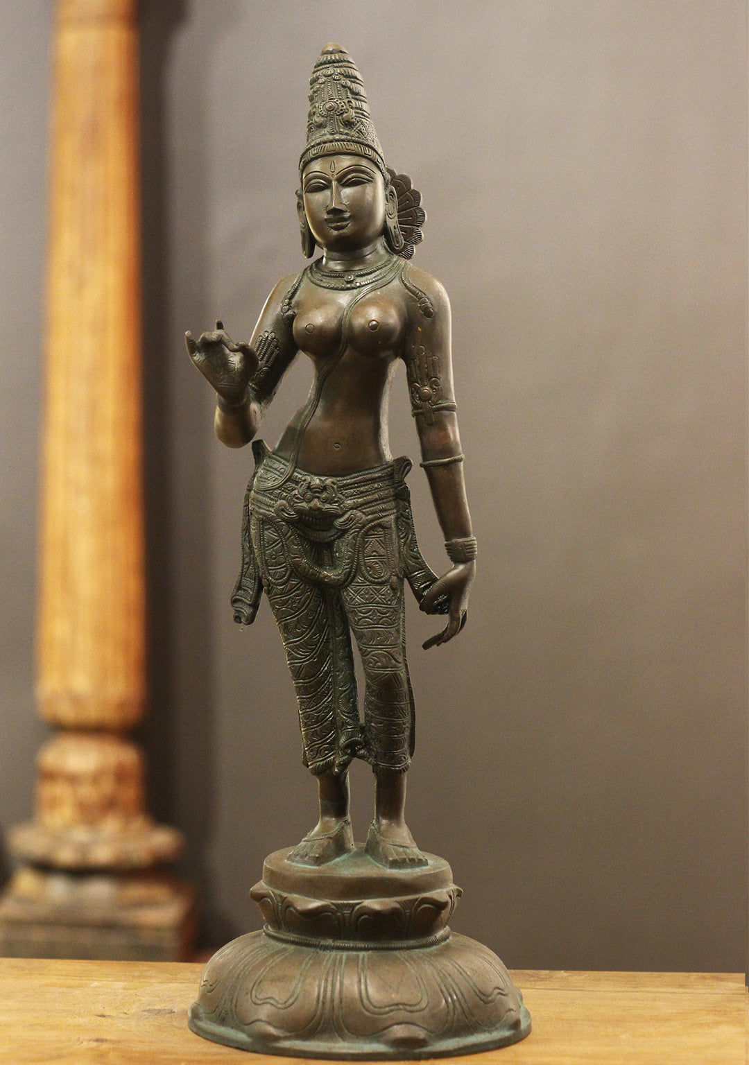 Brass Standing Parvati – Chola Style in Authentic Bronze Finish