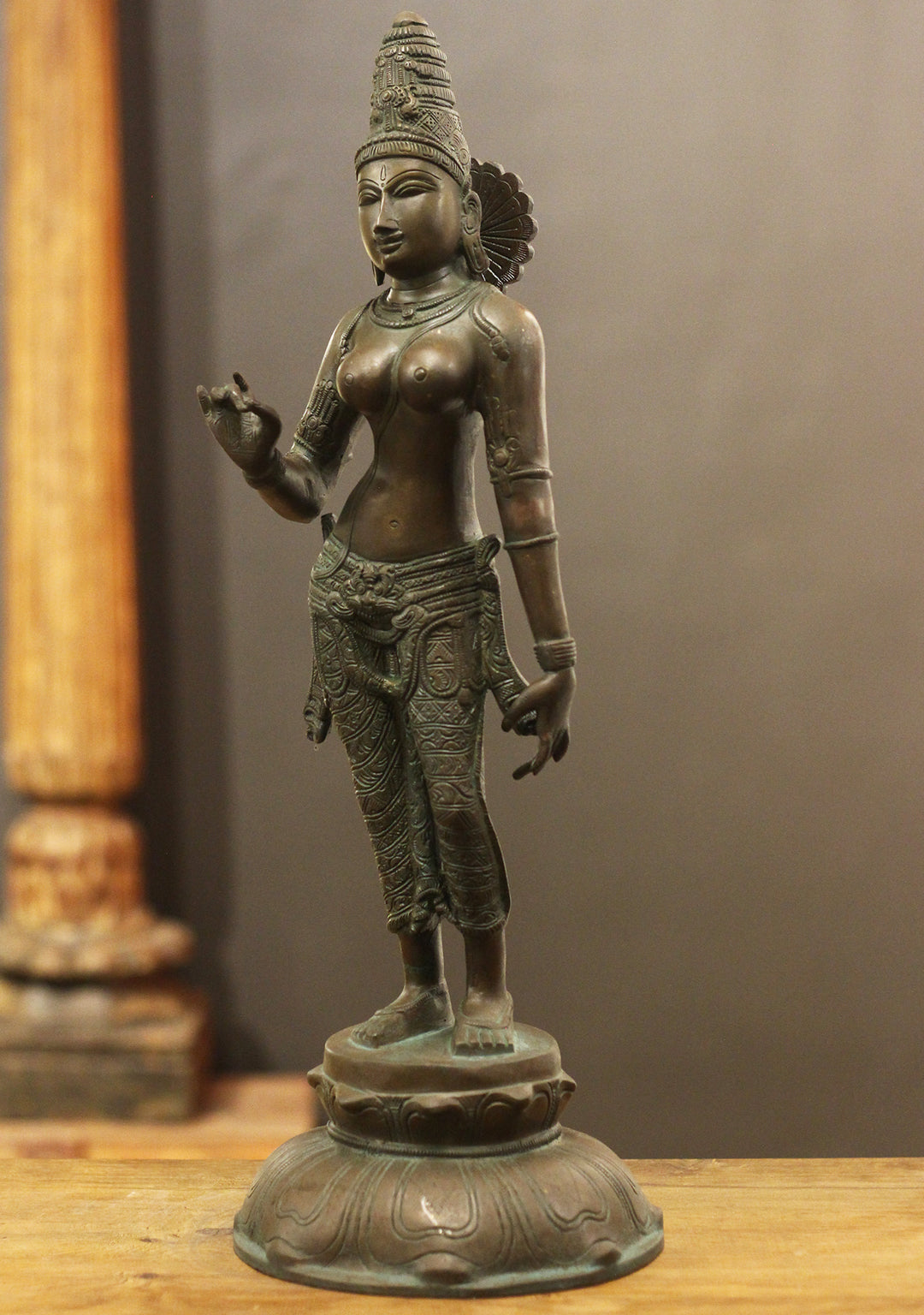 Brass Standing Parvati – Chola Style in Authentic Bronze Finish