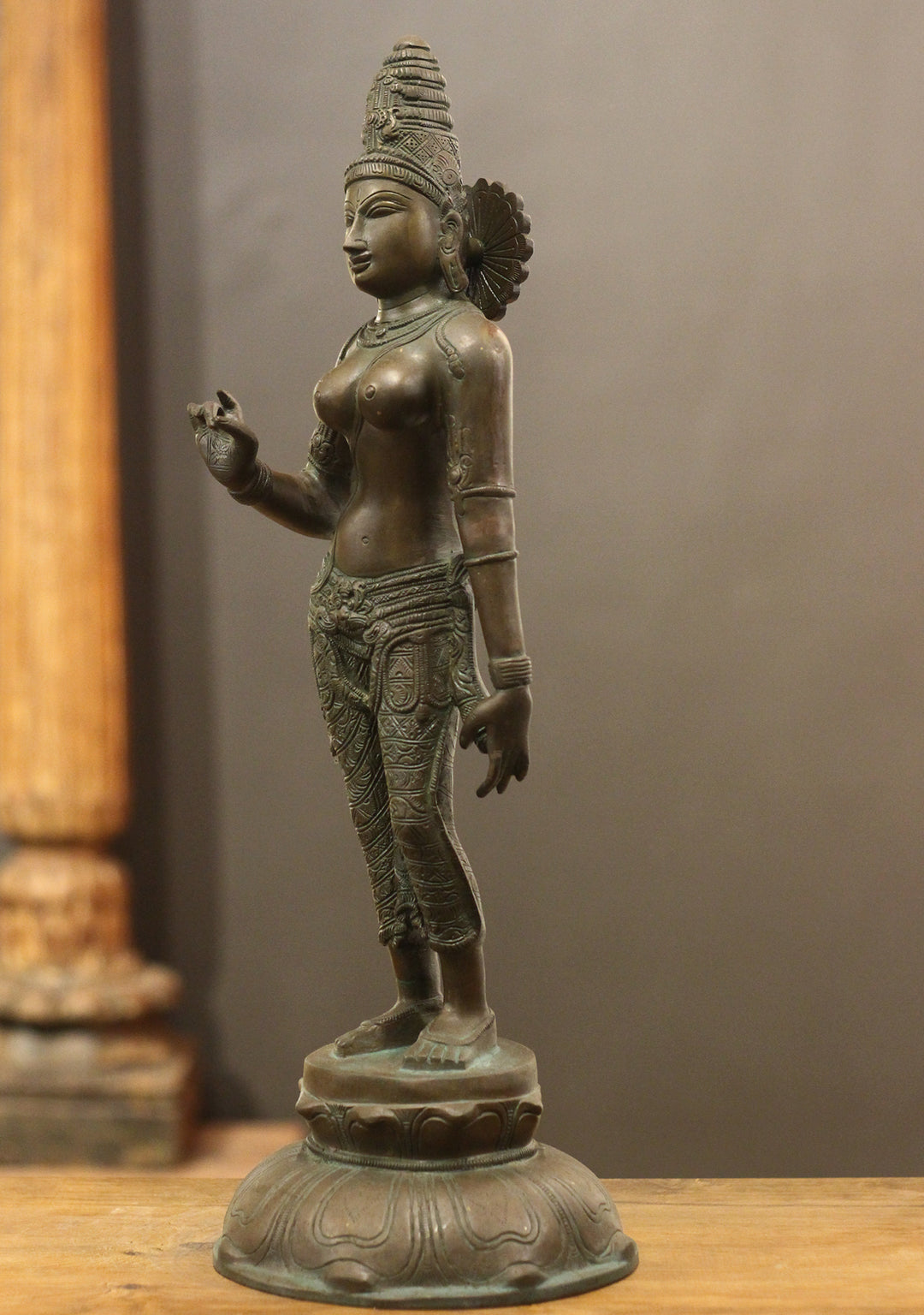 Brass Standing Parvati – Chola Style in Authentic Bronze Finish