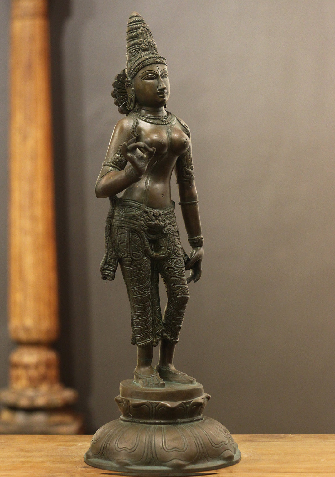 Brass Standing Parvati – Chola Style in Authentic Bronze Finish