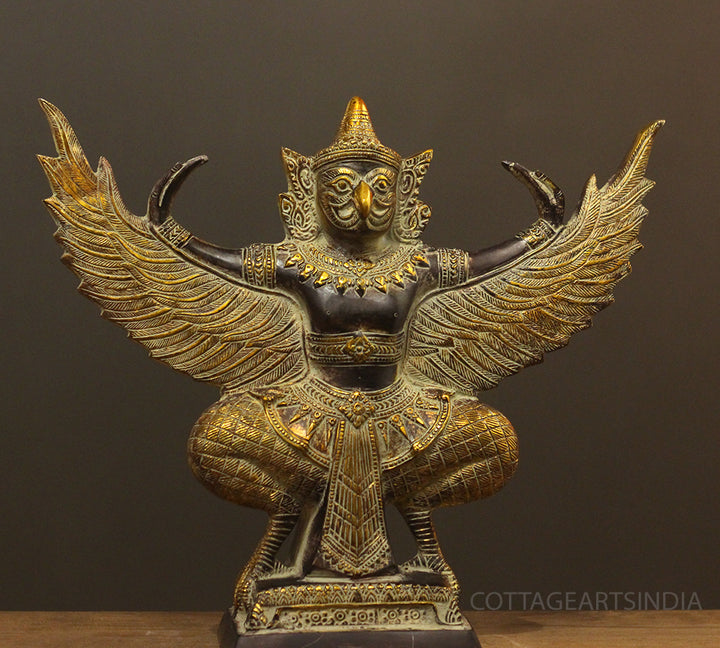 Brass Garuda Half Sitting Posture Antique Black Gold Finish