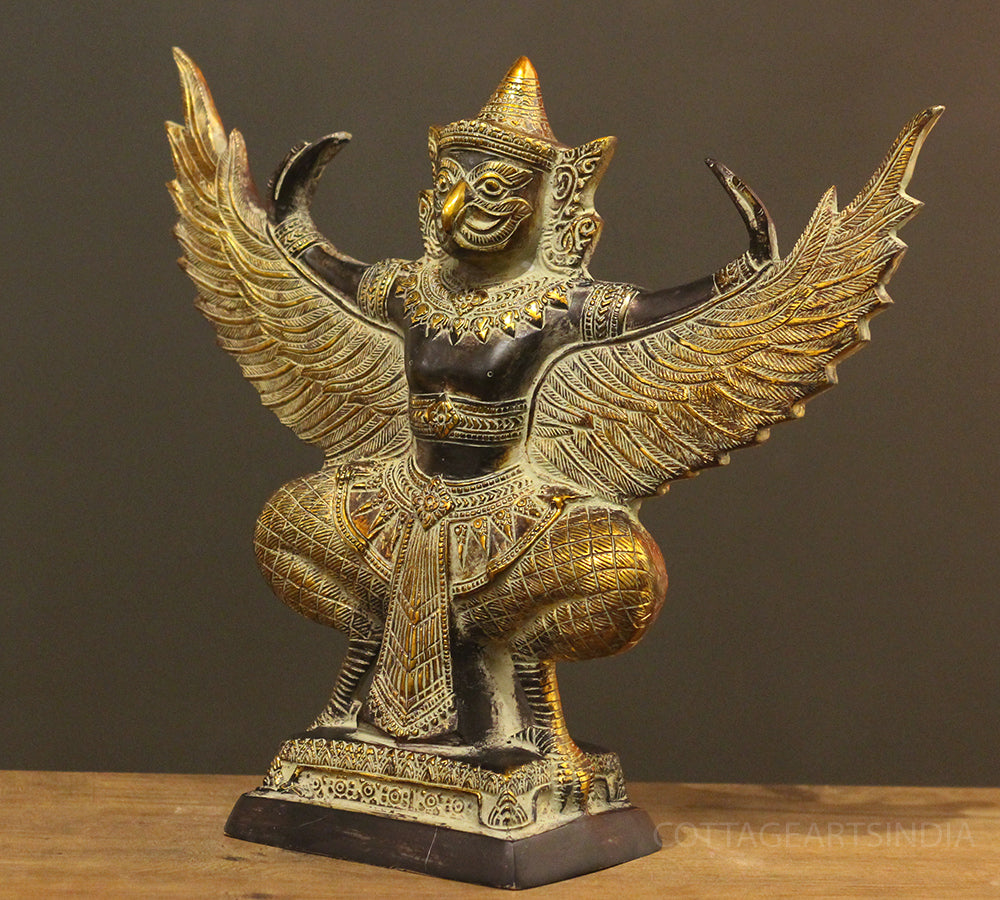 Brass Garuda Half Sitting Posture Antique Black Gold Finish