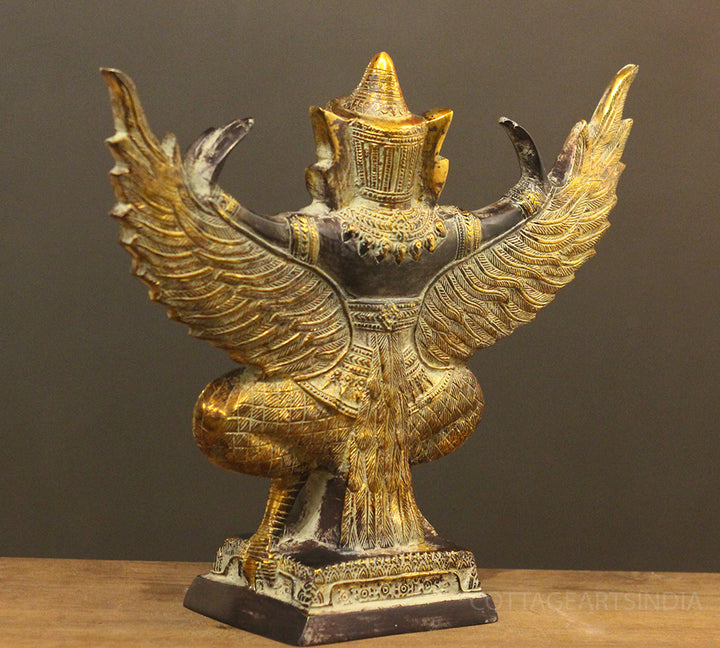 Brass Garuda Half Sitting Posture Antique Black Gold Finish