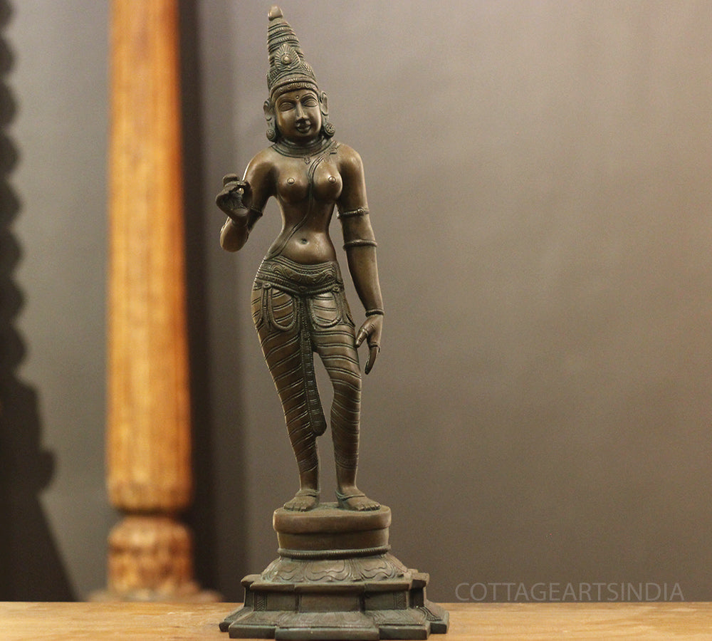 Brass Standing Uma Parvati – Chola Style in Authentic Bronze Finish