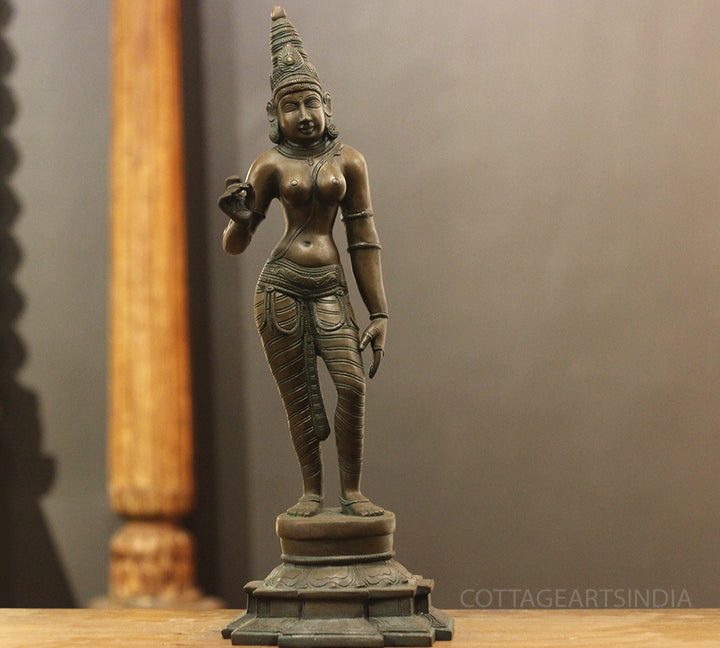 Brass Standing Uma Parvati – Chola Style in Authentic Bronze Finish
