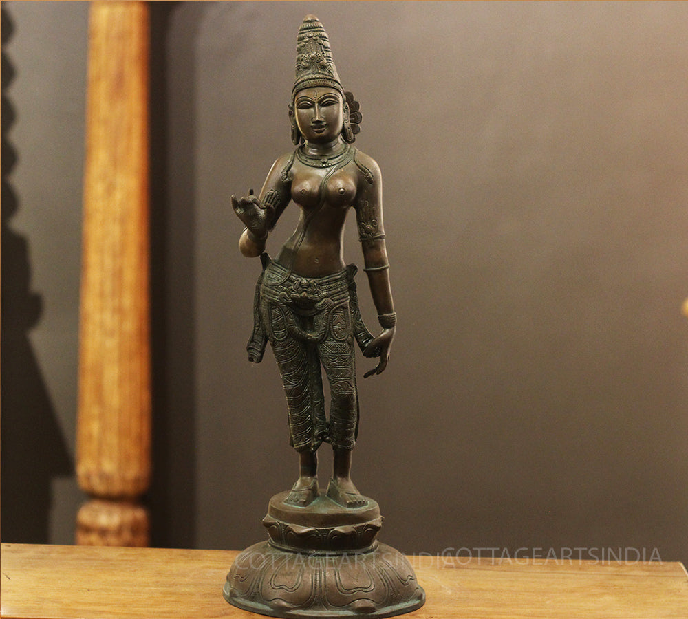 Brass Standing Parvati – Chola Style in Authentic Bronze Finish