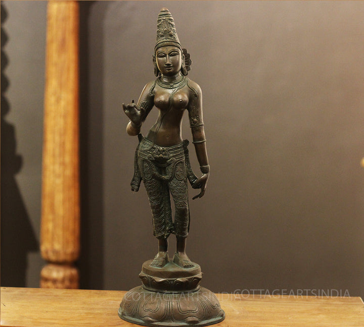 Brass Standing Parvati – Chola Style in Authentic Bronze Finish