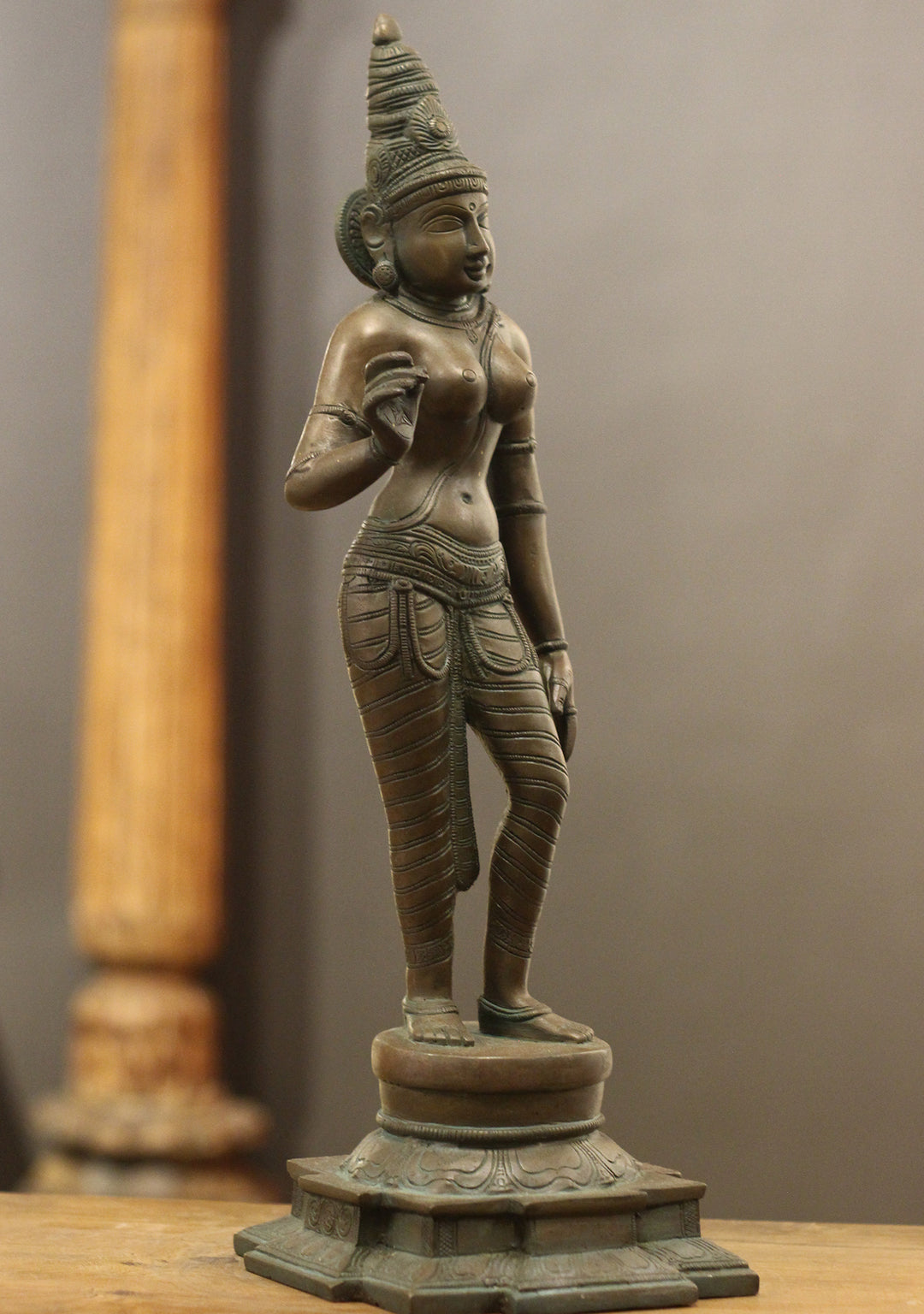 Brass Standing Uma Parvati – Chola Style in Authentic Bronze Finish