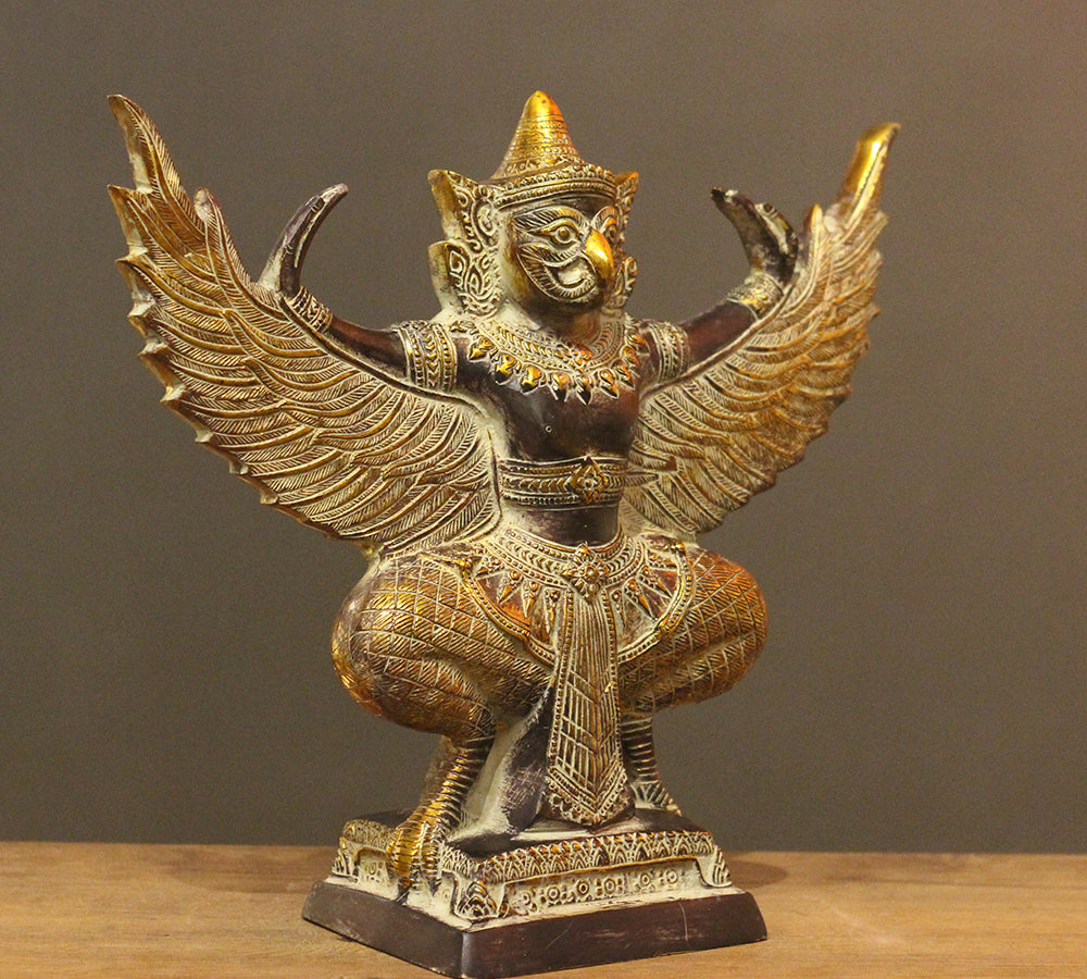Brass Garuda Half Sitting Posture Antique Black Gold Finish