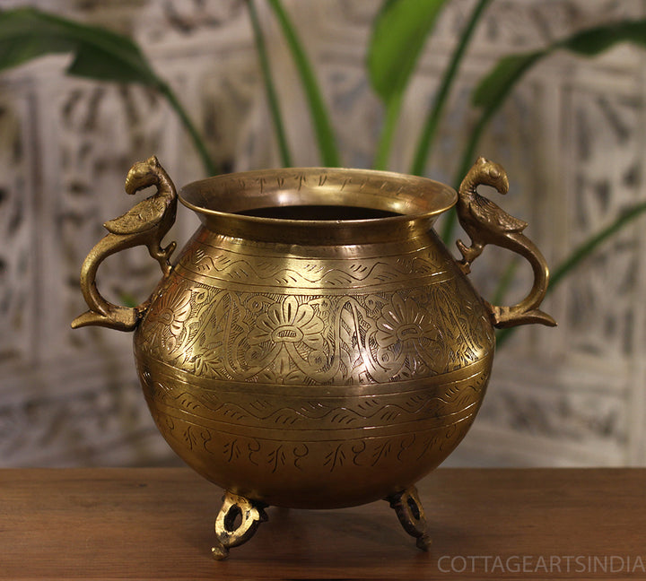 Brass Vintage Carved Planter