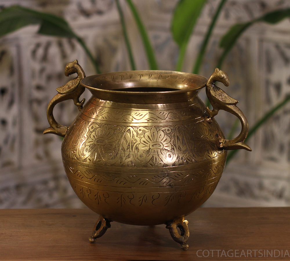 Brass Vintage Carved Planter