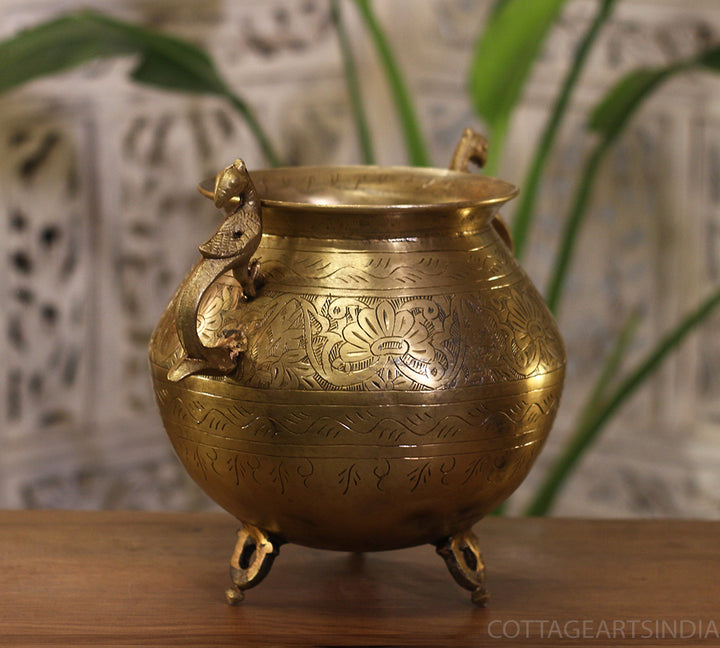 Brass Vintage Carved Planter