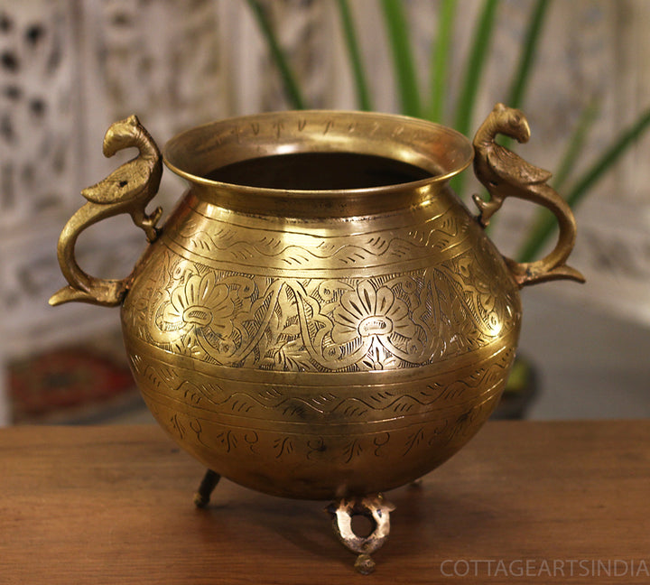 Brass Vintage Carved Planter
