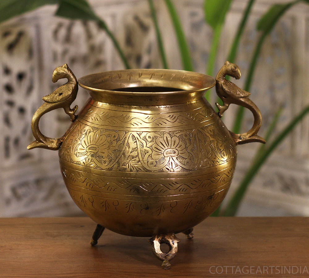 Brass Vintage Carved Planter