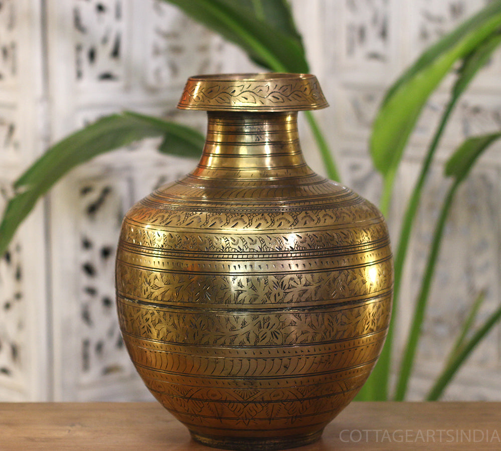 Brass Vintage Carved Planter