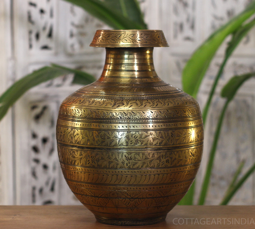 Brass Vintage Carved Planter