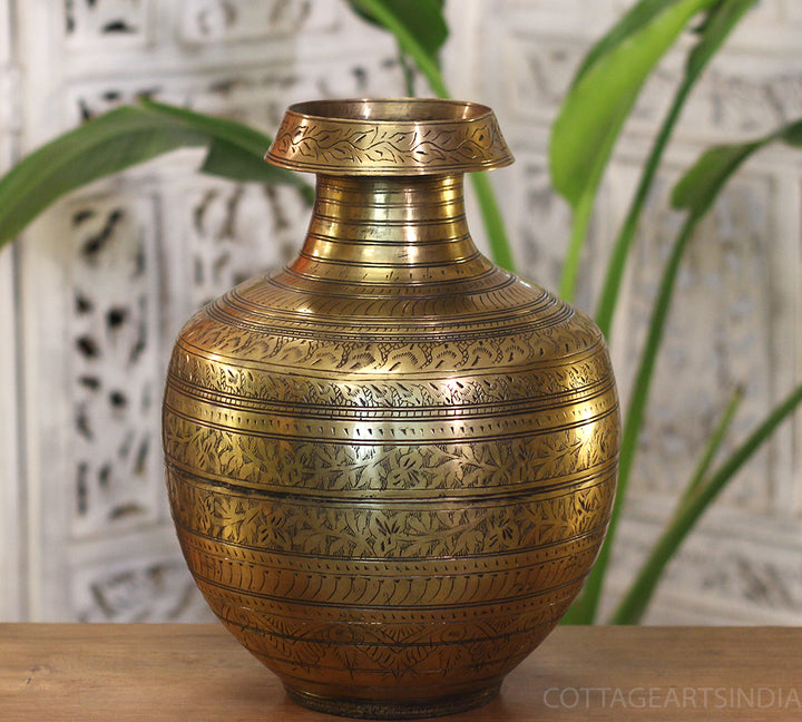 Brass Vintage Carved Planter