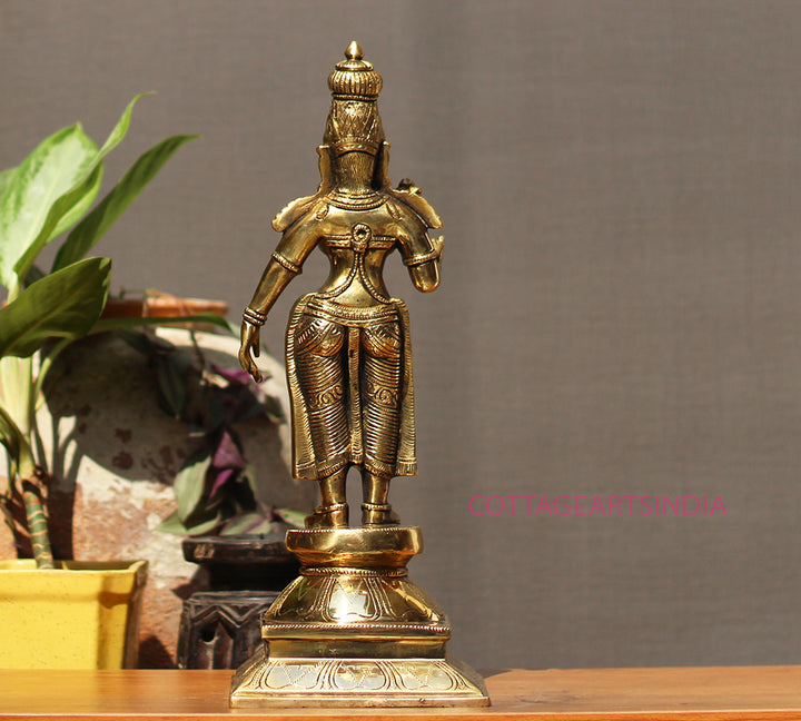 Brass Standing Shiva & Parvati Idol 18" Holding Axe and Deer
