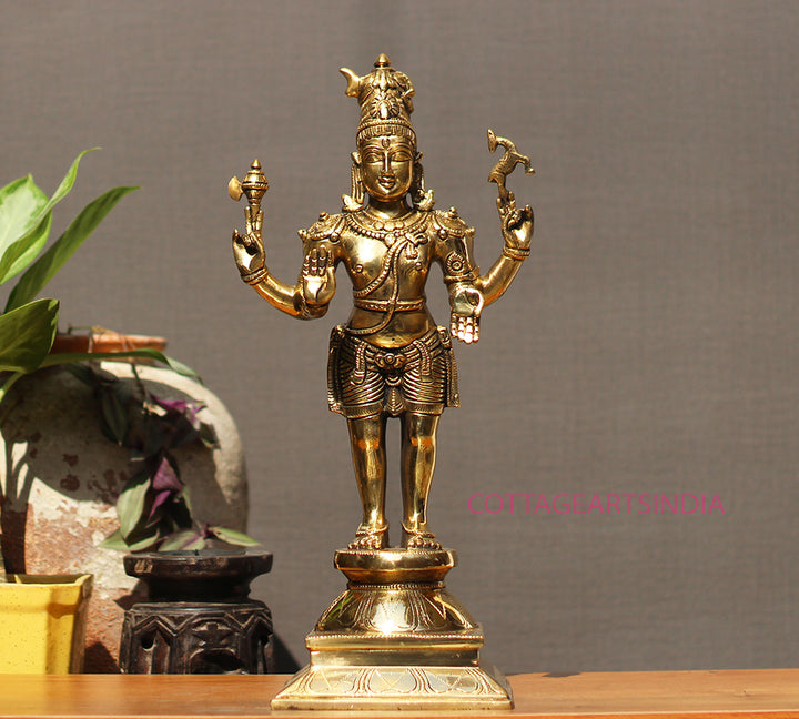 Brass Standing Shiva & Parvati Idol 18" Holding Axe and Deer