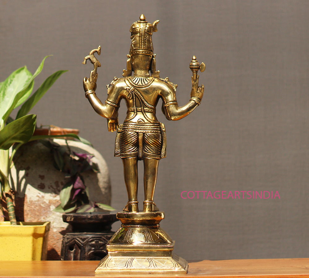 Brass Standing Shiva & Parvati Idol 18" Holding Axe and Deer