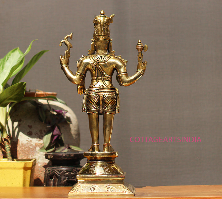Brass Standing Shiva & Parvati Idol 18" Holding Axe and Deer