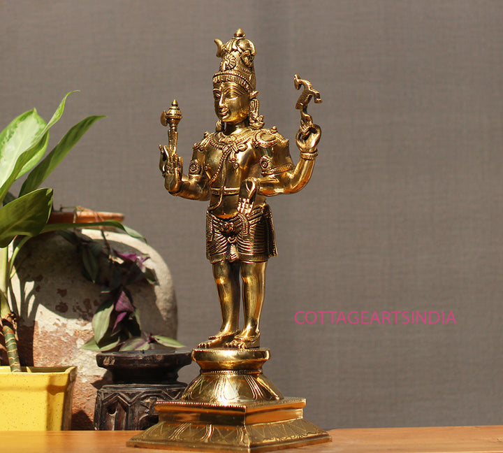 Brass Standing Shiva & Parvati Idol 18" Holding Axe and Deer
