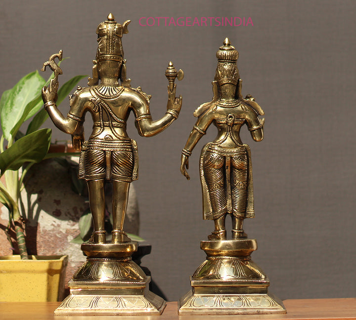 Brass Standing Shiva & Parvati Idol 18" Holding Axe and Deer