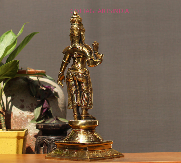 Brass Standing Shiva & Parvati Idol 18" Holding Axe and Deer