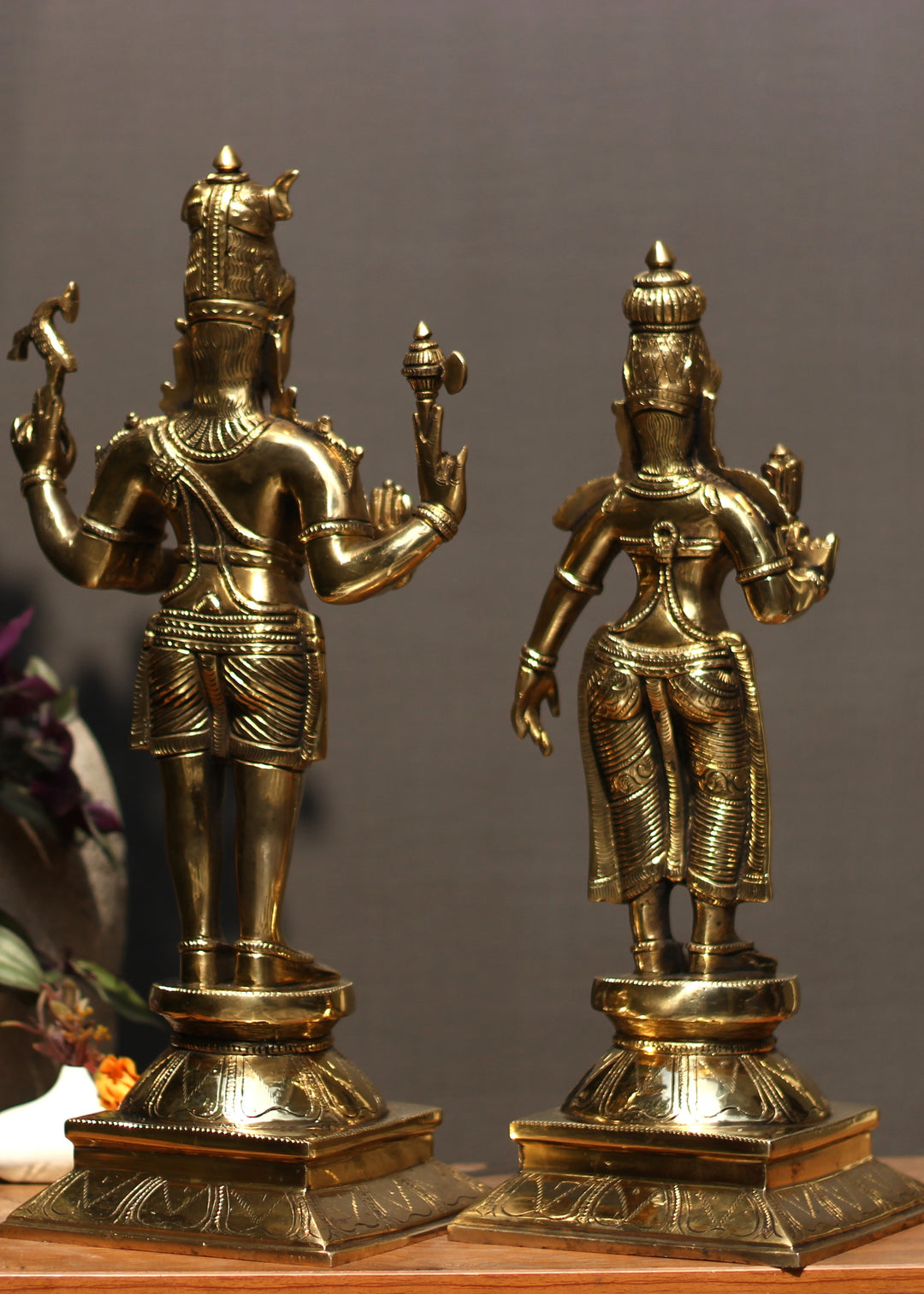 Brass Standing Shiva & Parvati Idol 18" Holding Axe and Deer