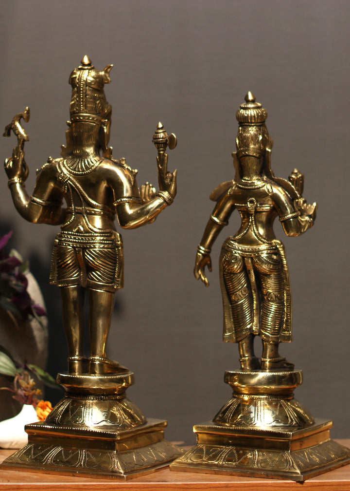 Brass Standing Shiva & Parvati Idol 18" Holding Axe and Deer