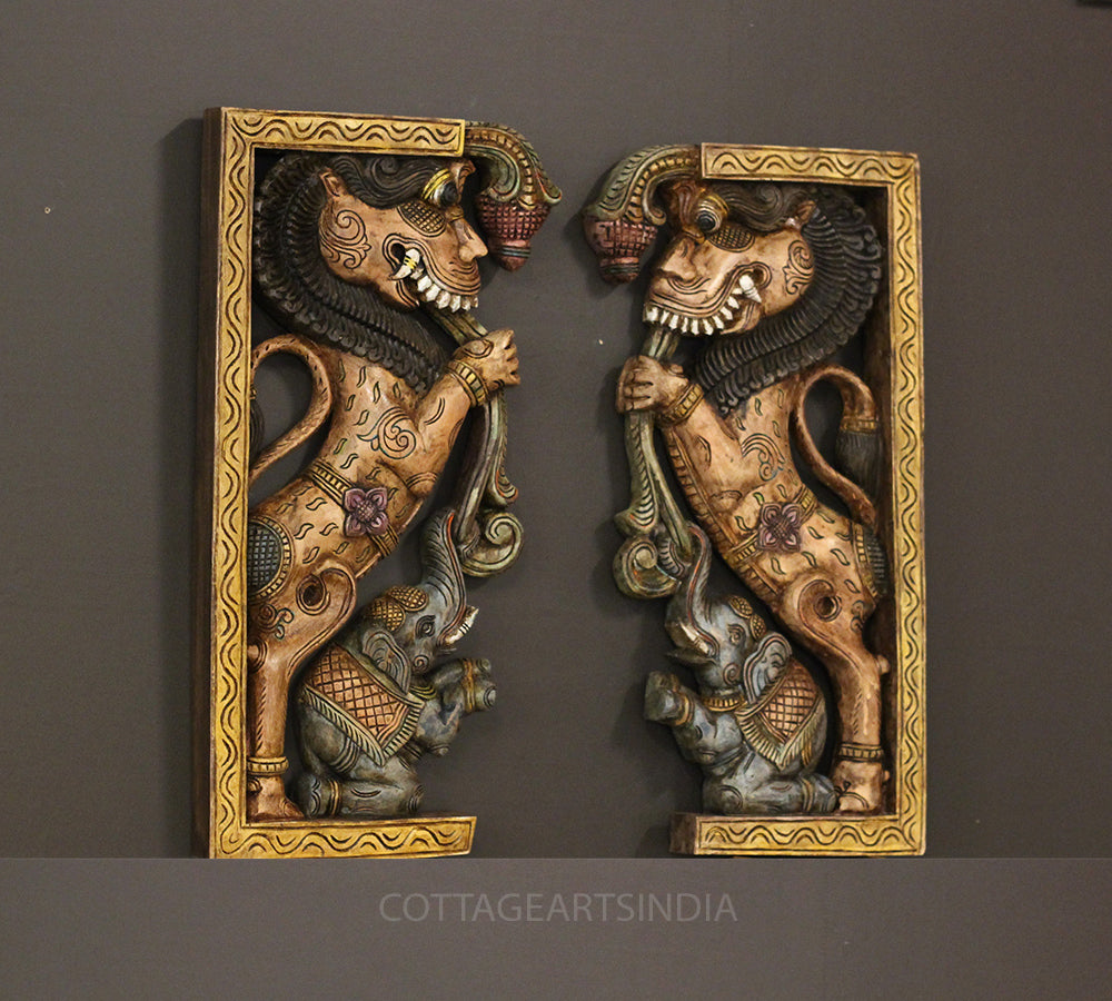 Wooden Wall Panel Yali Pair