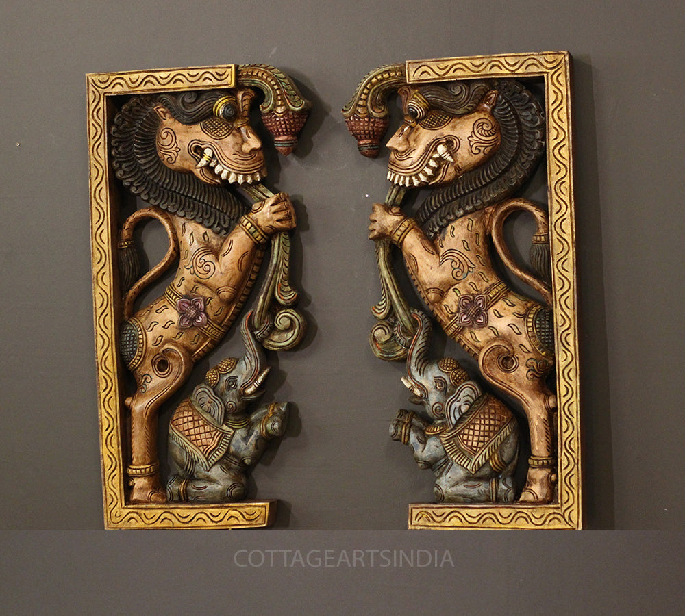 Wooden Wall Panel Yali Pair