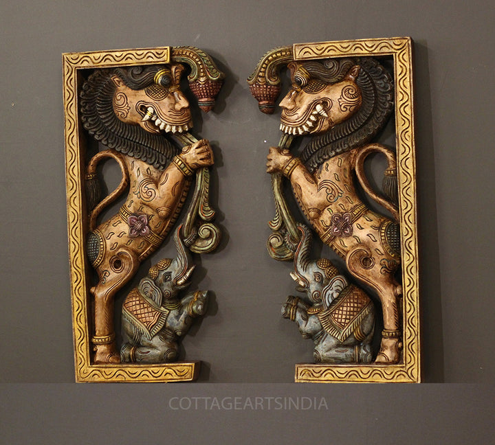 Wooden Wall Panel Yali Pair